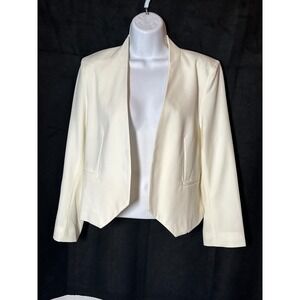 Mark Cropped Blazer Open Front Career Jacket Minimalist Ivory Size M/M